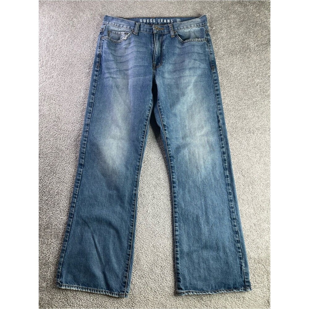 Guess Jeans Men’s 34 Cliff Bootcut Distressed Medium Wash 100% Cotton Y2K